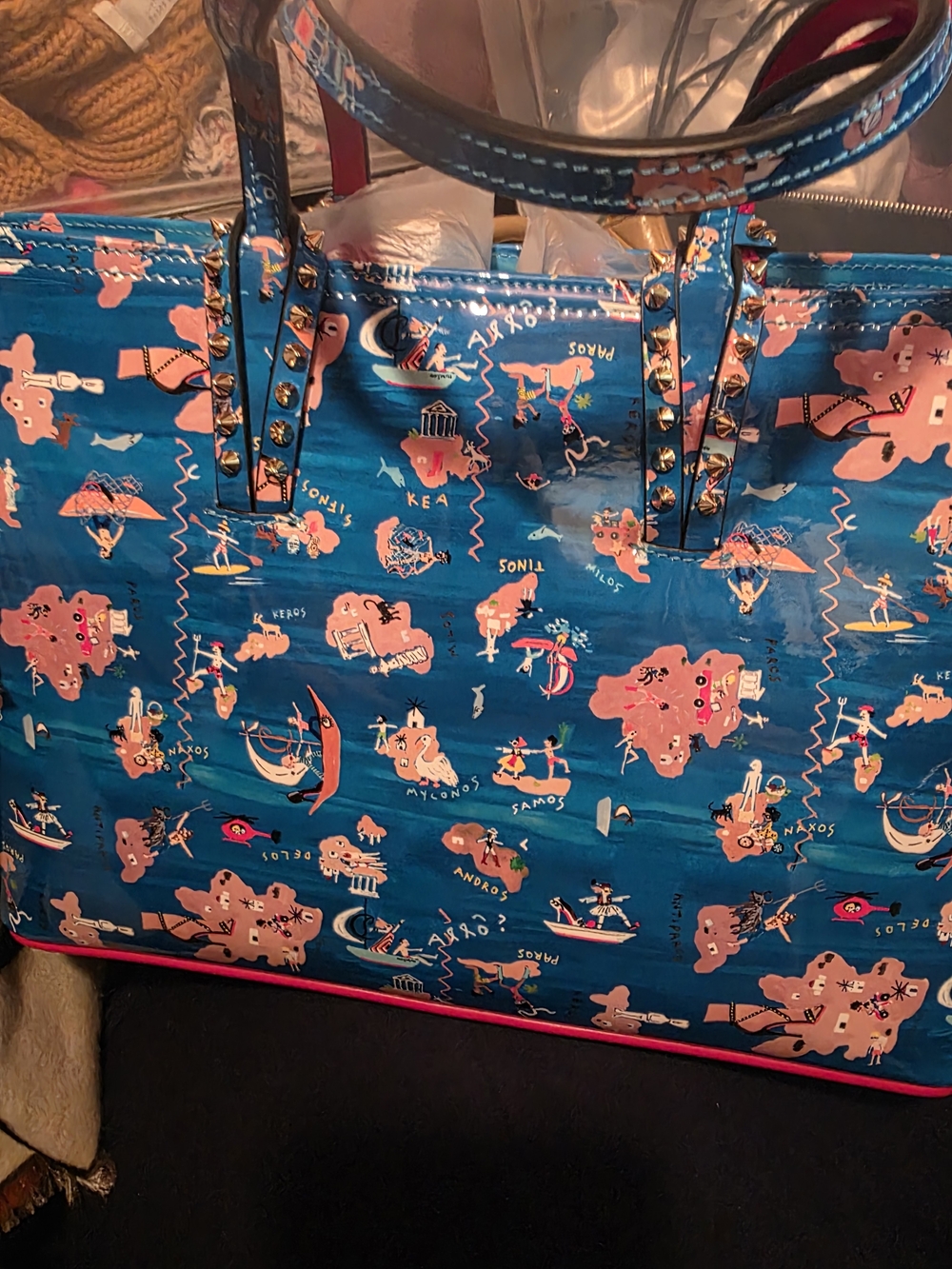 Christian Louboutin New Without Tag Printed Tote Bag with Gold Stud Accents